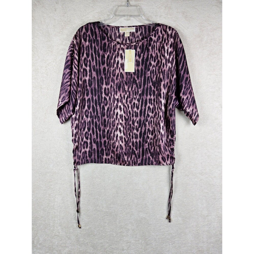 Michael Kors MK Women’s Animal Print Side Tie Short Sleeve Blouse Top Petites PM